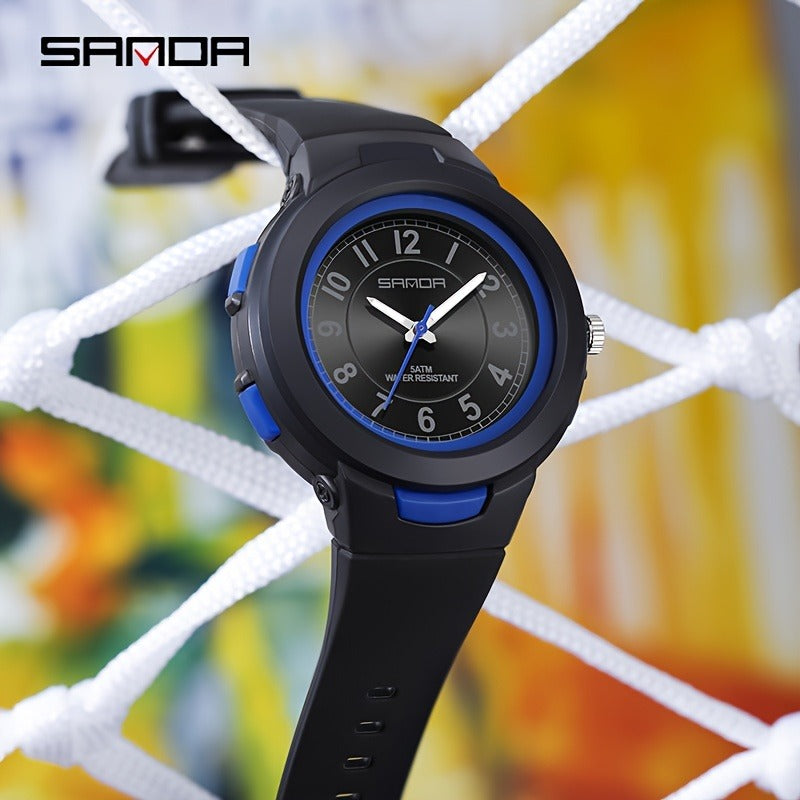 SANDA sports watch for men and women - 1968.5 inch waterproof, rubber strap, quartz movement, round dial, waterproof strap stopwatch, 24-hour display, electronic drive, wireless function, unisex outdoor multi-function watch with luminous light