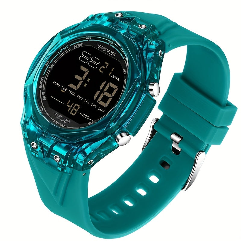 SANDA Men'S & Women'S Digital Watch, Semi-Transparent Case, Countdown, Alarm Clock, Dual Time, Night Light, 5ATM, Sports Watch, Commuting\u002FExam\u002FSports, SANDA