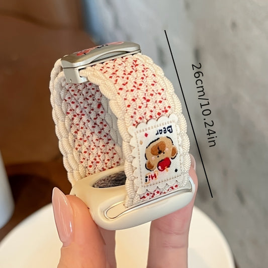 Y2K Summer Stylish Bear Magnetic Nylon Strap + Case for Apple Watch 10 Ultra 9 8 7 6 SE 5 Cute Knitting Breathable Band for iwatch 42mm 46mm 49mm 45 40 42 44 38 Gift