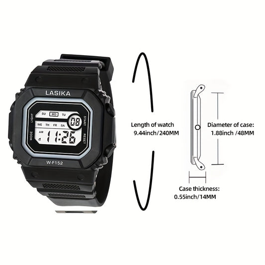 LASIKA Youth Sports Watch, Durable TPU Strap Stainless Steel Back Cover Digital Stopwatch with Calendar, Date, Alarm, LED Glow, Adjustable Band, Replaceable Battery, Multi-Function for Running, Climbing, Hiking - Perfect Gift for Outdoor Adventures