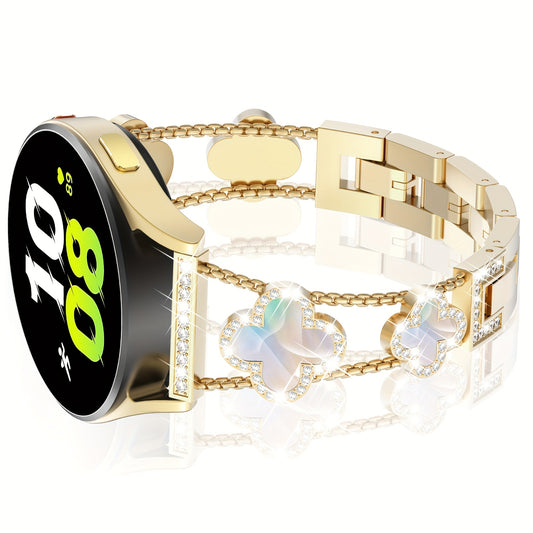 Four-leaf clover diamond smart watch strap, suitable for Samsung Galaxy Watch 4\u002F4 classic\u002F5\u002F5 pro\u002F6\u002F6 classic\u002F7, unisex, durable and beautiful