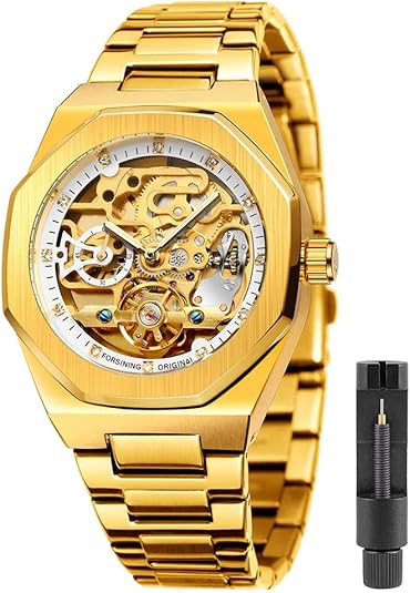Mechanical Men's Watch Fashion Automatic Men's Clock Blue Stainless Steel Waterproof Business Hollow Watch