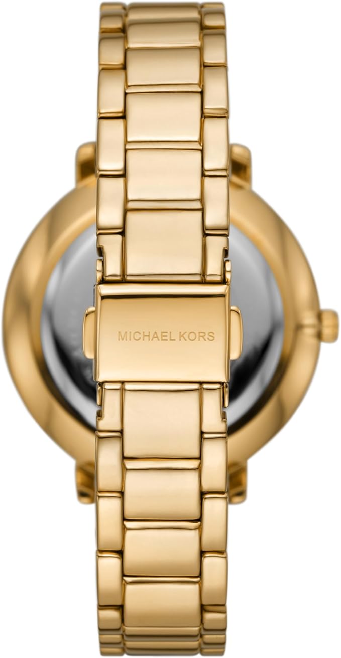 Pyper Three-Hand Gold Alloy Metal Women's Watch (Model: MK4593), Gold and Black Logo, Quartz Watch
