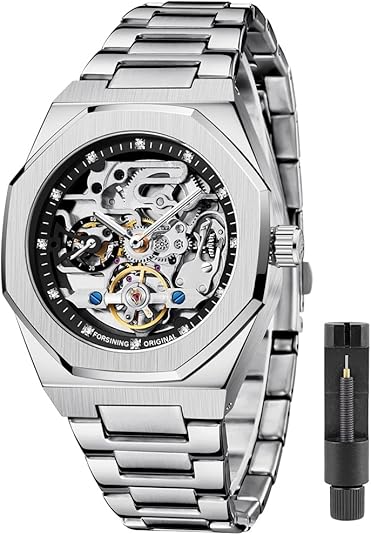 Mechanical Men's Watch Fashion Automatic Men's Clock Blue Stainless Steel Waterproof Business Hollow Watch