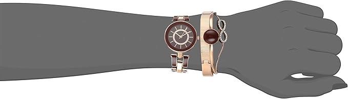 Women's AK/3286BYST Premium Crystal Accented Gold-Tone and Black Watch and Bracelet Set
