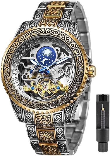 Mechanical Men's Watch Fashion Automatic Men's Clock Blue Stainless Steel Waterproof Business Hollow Watch
