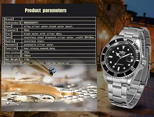 Automatic Mechanical Watch Stainless Steel Waterproof Top Brand Luxury Men's Watch