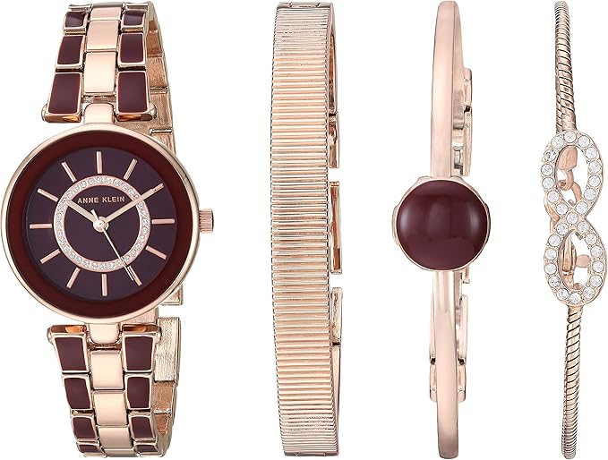 Women's AK/3286BYST Premium Crystal Accented Gold-Tone and Black Watch and Bracelet Set