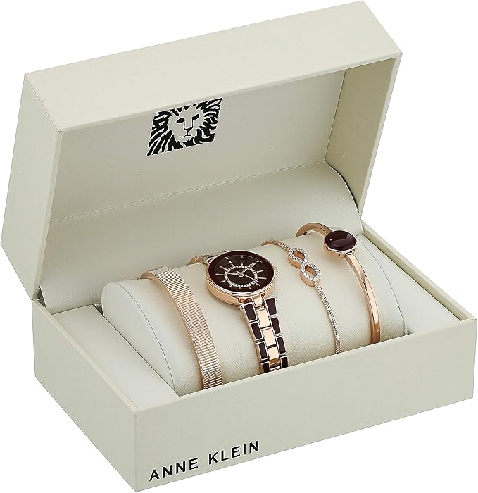 Women's AK/3286BYST Premium Crystal Accented Gold-Tone and Black Watch and Bracelet Set