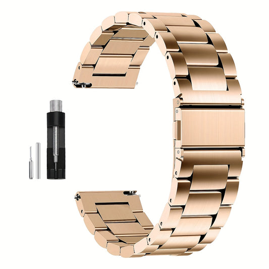 Unisex Quick-Release Stainless Steel Watch Band - 20mm & 22mm Metal Link Replacement Strap with Push Button Clasp, Durable & Stylish for Men & Women, Secure Fit Strap, Sleek Metallic Finish