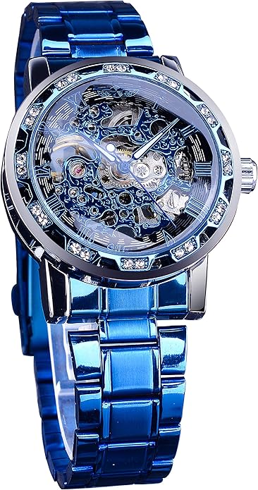 Vintage Manual Mechanical Skull Watch with Diamonds and Engraved Flower Craft Men's Skull Watch Mechanical Classic Roman Numerals