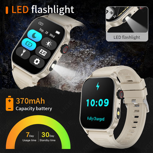 LIGE New Smart Watch LED Flashlight 2.01-inch High-definition Large Screen 370mAh Wireless Call Weather Forecast AI Voice Assistant Dial 100+ Scientific Sports Modes Rich Applications Reminder Function Sports Watch Gift for Men And Women