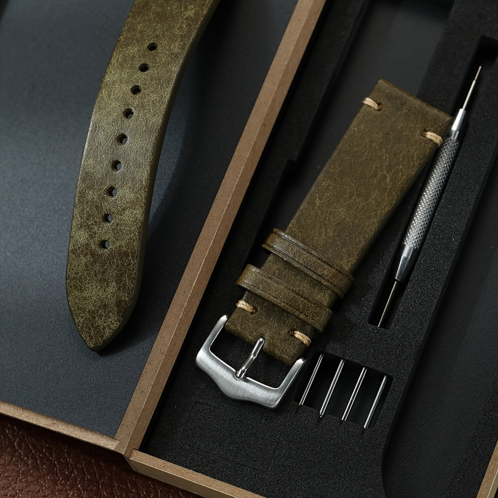 Vintage Genuine Leather Watch Strap 20mm 22mm Exquisite Gift Box Packaging, Men'S Frosted Casual Watch Band