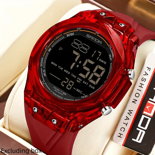 SANDA Men'S & Women'S Digital Watch, Semi-Transparent Case, Countdown, Alarm Clock, Dual Time, Night Light, 5ATM, Sports Watch, Commuting\u002FExam\u002FSports, SANDA