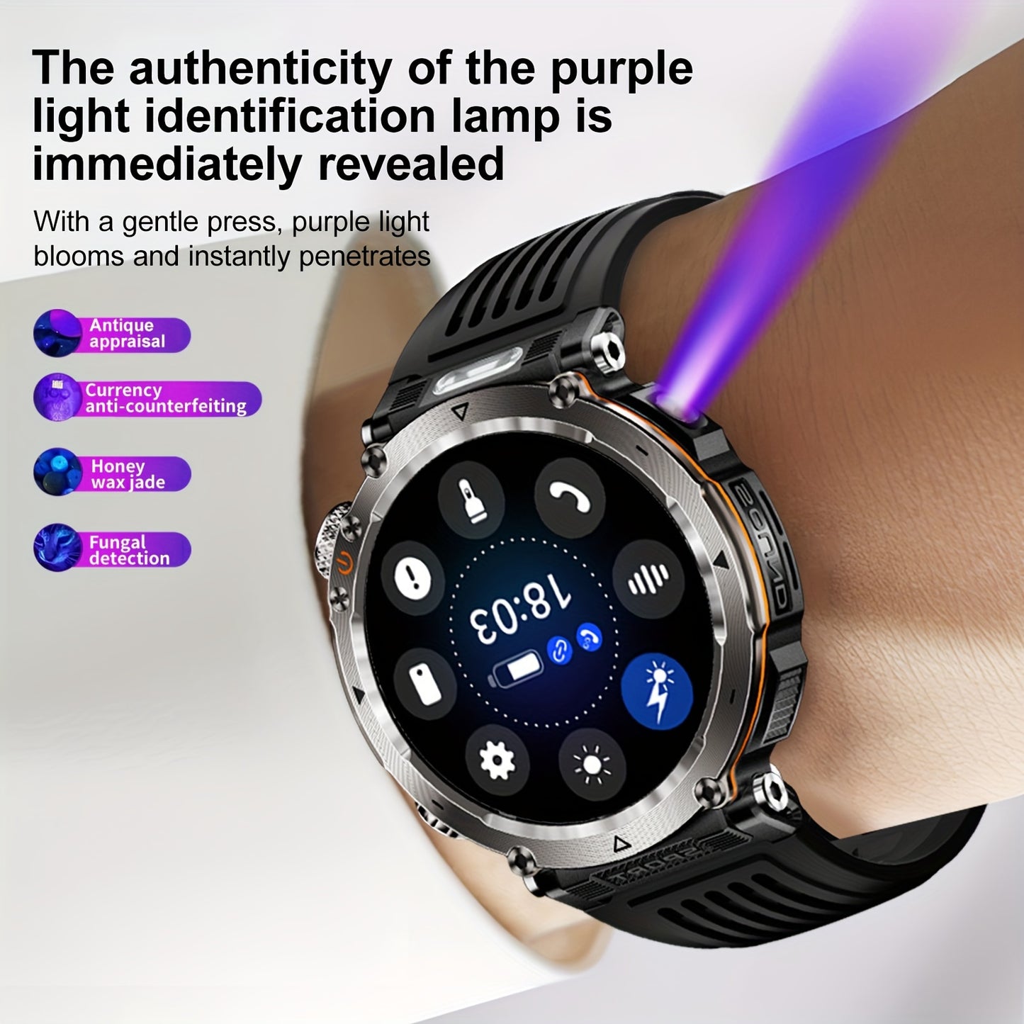 Men's Sports Smart Bracelet Watch for Men And Women (Answer/Make Call), 1.7" IPS Round Full Screen Fitness Tracker with Flashlight, Compass, 100+ Sport Modes