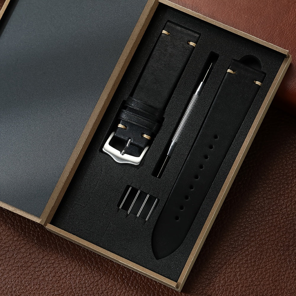 Vintage Genuine Leather Watch Strap 20mm 22mm Exquisite Gift Box Packaging, Men'S Frosted Casual Watch Band