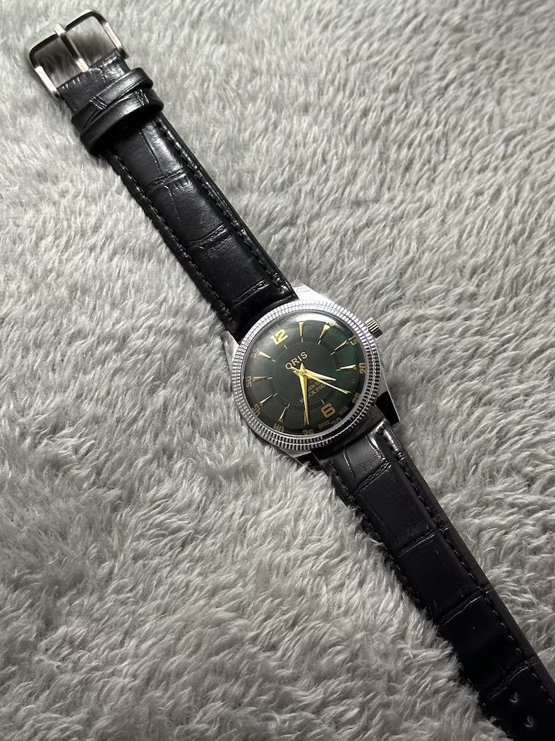 Vintage Rare ORIS Green Dial Hand Winding Wrist watch Men'S Gents FHF Movement ST-96 Swiss