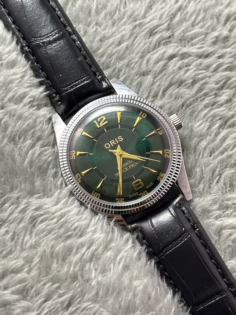 Vintage Rare ORIS Green Dial Hand Winding Wrist watch Men'S Gents FHF Movement ST-96 Swiss