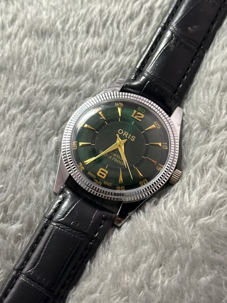 Vintage Rare ORIS Green Dial Hand Winding Wrist watch Men'S Gents FHF Movement ST-96 Swiss