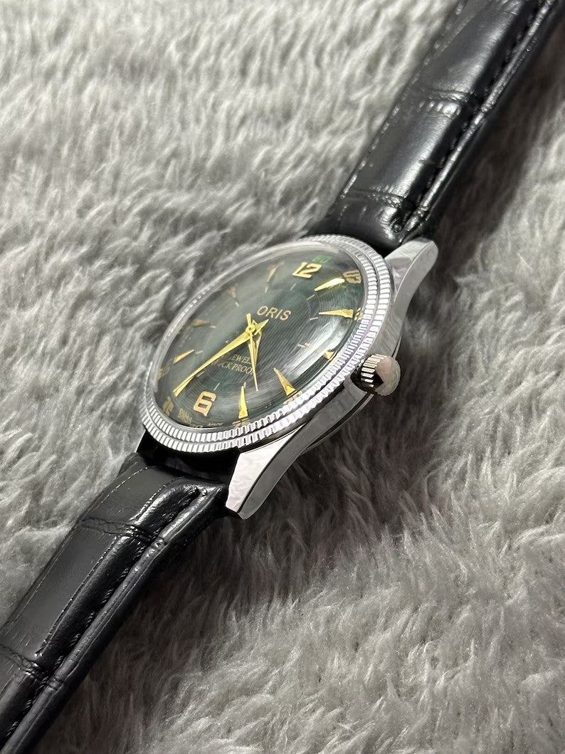 Vintage Rare ORIS Green Dial Hand Winding Wrist watch Men'S Gents FHF Movement ST-96 Swiss