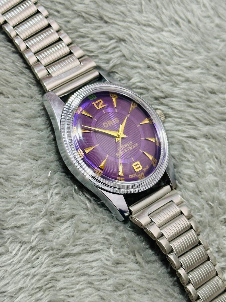 Vintage Rare Oris Purple Dial Hand Winding Wrist watch Men'S Gents FHF Movement ST-96 swiss