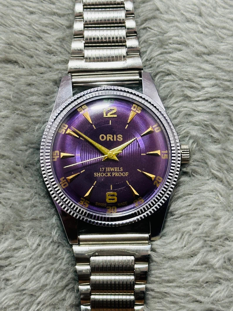 Vintage Rare Oris Purple Dial Hand Winding Wrist watch Men'S Gents FHF Movement ST-96 swiss
