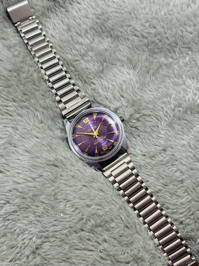 Vintage Rare Oris Purple Dial Hand Winding Wrist watch Men'S Gents FHF Movement ST-96 swiss