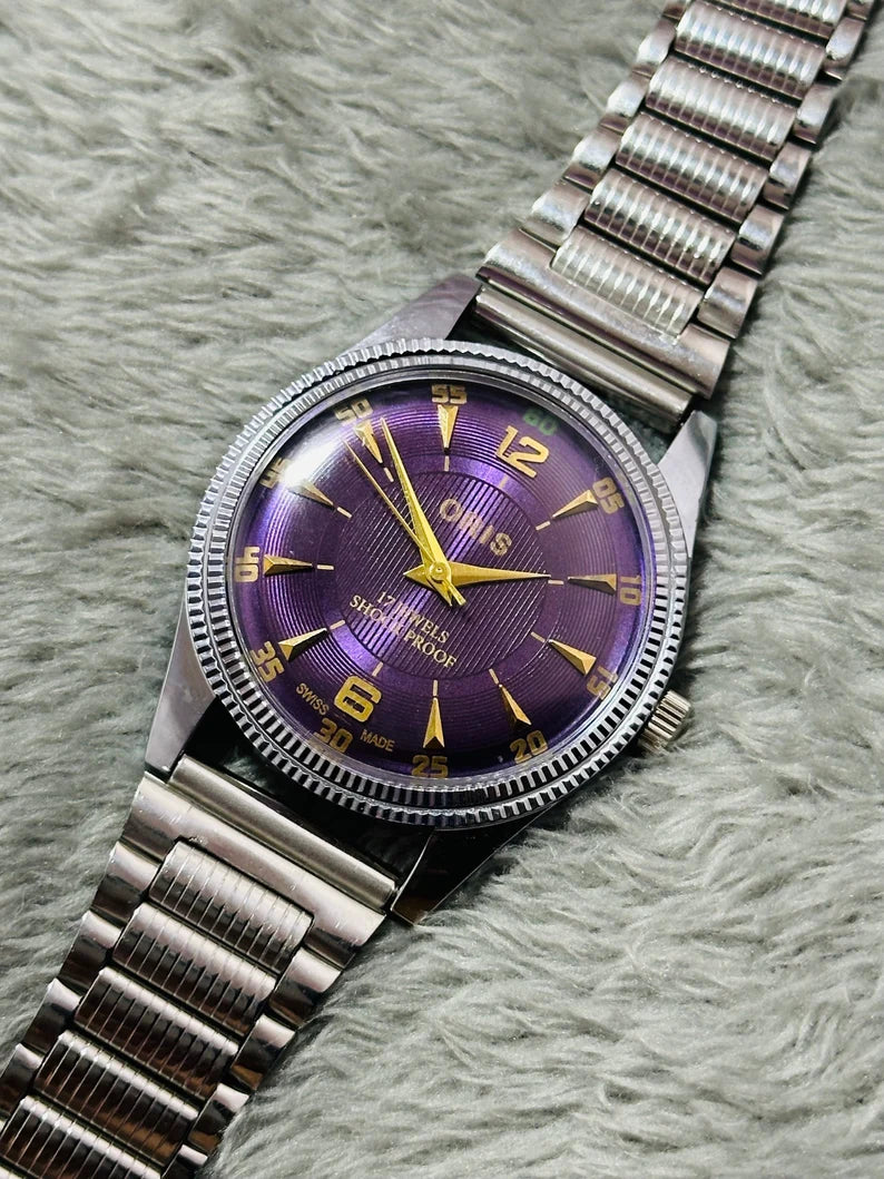 Vintage Rare Oris Purple Dial Hand Winding Wrist watch Men'S Gents FHF Movement ST-96 swiss