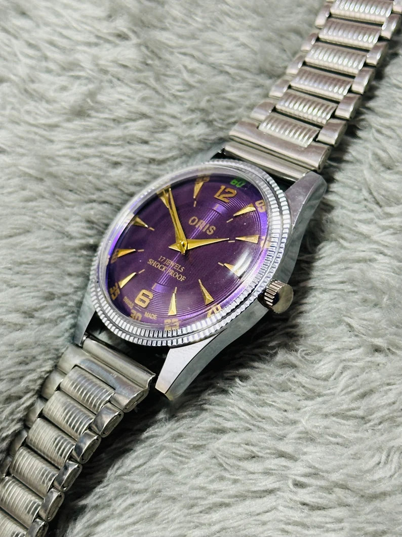 Vintage Rare Oris Purple Dial Hand Winding Wrist watch Men'S Gents FHF Movement ST-96 swiss